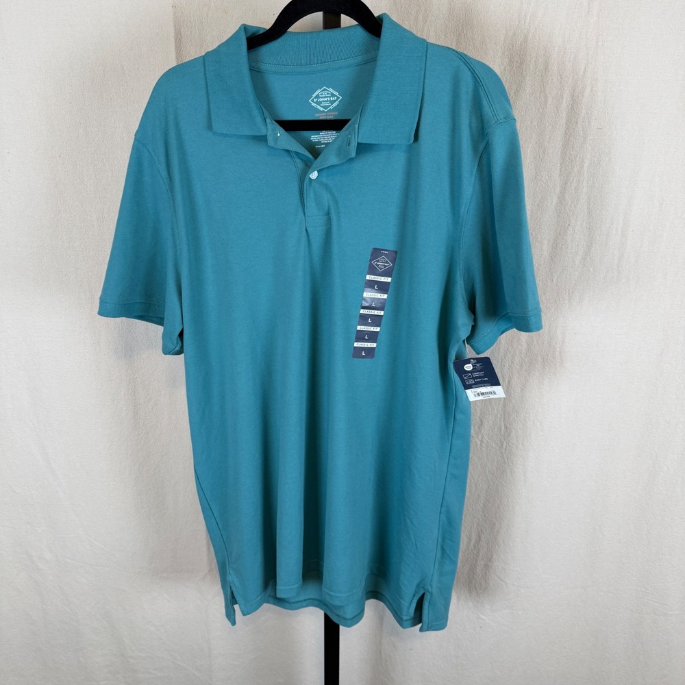 NEW St Johns Bay‎ Mens Teal Glow Polo Shirt Classic Fit Comfort Stretch Large